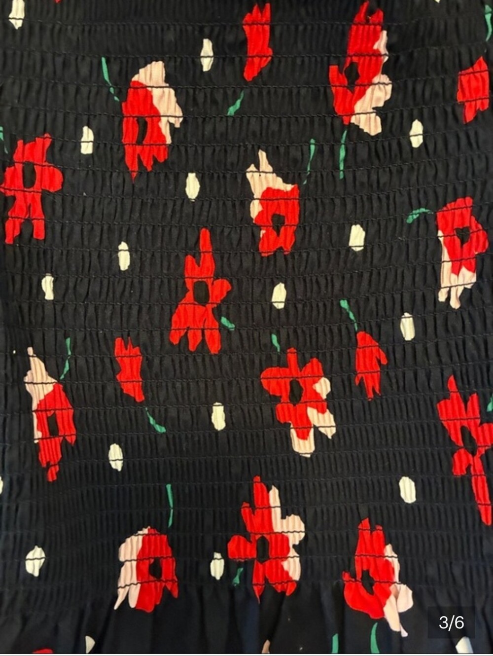 kate spade Navy Red Floral Smocked Puff-Sleeve Dress - Picture 2 of 6
